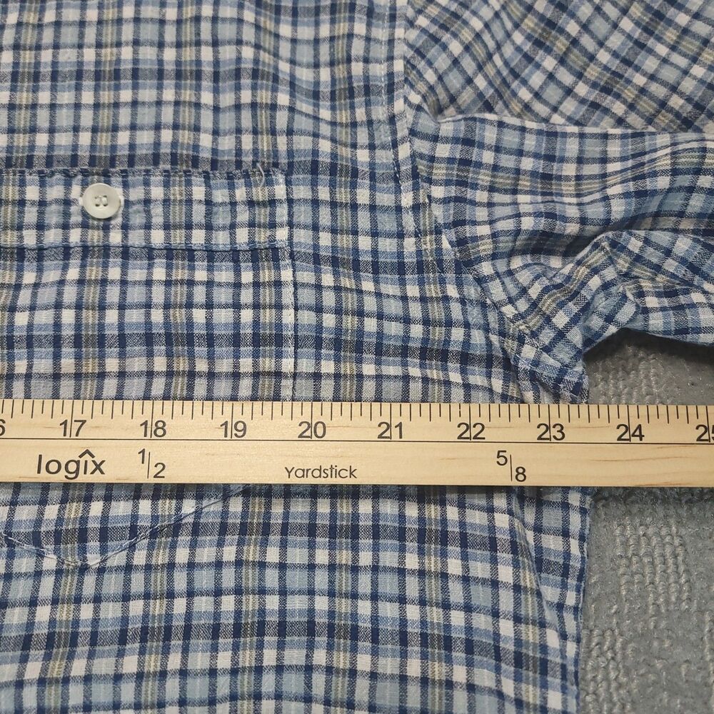 On the Brink Men's L Shirt Linen Blend Button Up Short Sleeve Plaid Pocket VTG - Picture 7 of 10